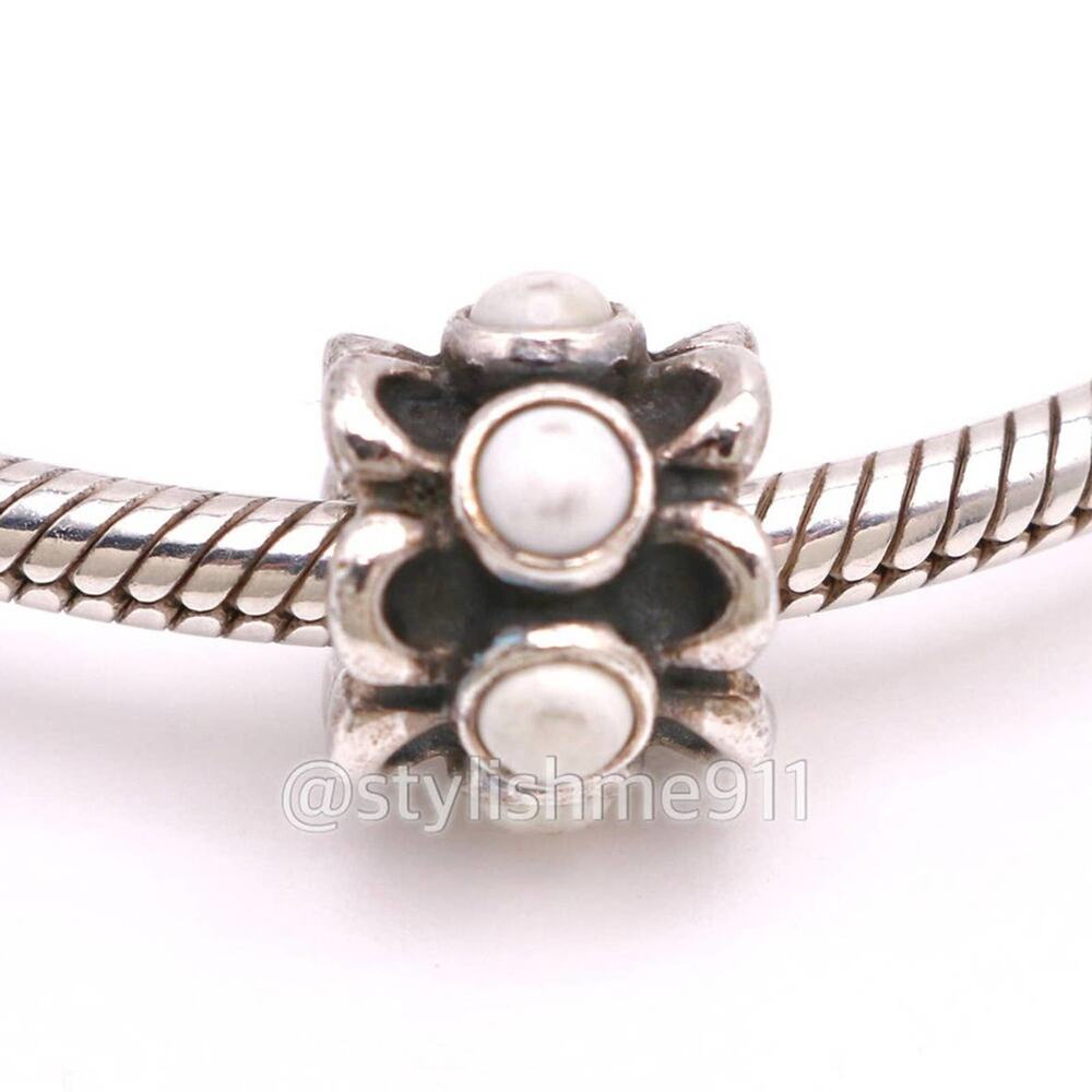 Authentic PANDORA Retired Forget Me Not White Agate Charm